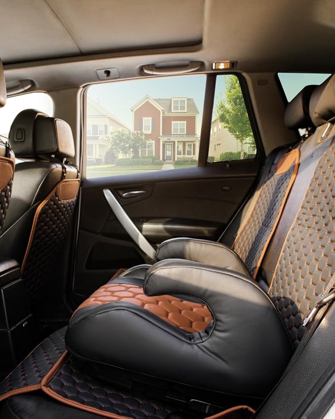 Owleys Backless Booster Car Seat with Latch Connectors, Kids Booster Seat for Car 40-100 lbs, Waterproof Eco Leather Cushion & Anti-Slip Base, Portable Travel Design for Ages 4-12, Black-Brown