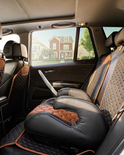 Owleys Backless Booster Car Seat with Latch Connectors, Kids Booster Seat for Car 40-100 lbs, Waterproof Eco Leather Cushion & Anti-Slip Base, Portable Travel Design for Ages 4-12, Black-Brown