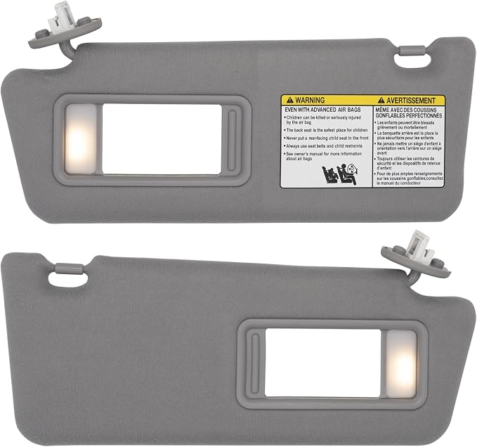 NHILES Driver & Passenger Side Sun Visor Replacement Fits for Toyota Tacoma 2005-2015 Sunshade with Light 7432004210B0 7431004120B0 Color Gray