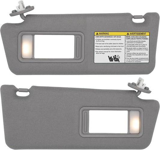 NHILES Driver & Passenger Side Sun Visor Replacement Fits for Toyota Tacoma 2005-2015 Sunshade with Light 7432004210B0 7431004120B0 Color Gray