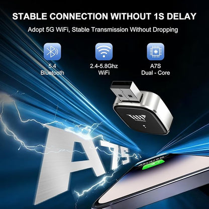 Mini Wireless Carplay Adapter for Apple iPhone/Android - Carplay Wireless Adapter Car Play Dongle Bluetooth and WiFi, [2026 Upgraded]