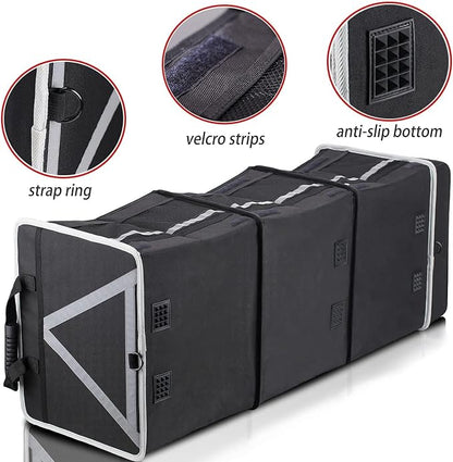 Homeve Car Trunk Organizer for SUV, 25Gal Large Capacity No-Sag Heavy Duty, Foldable Waterproof Anti-Slip Storage with 12 Pockets, Fit Sedan,Truck,Universal Car Accessories, Black, 3 Compart, Large