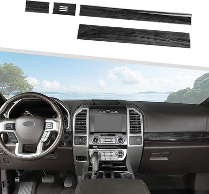 Jimen Compatible with Ford F150 2015-2020, 4PCS Center Console Panel Dash Cover Interior Trim Accessories (Black Wood Grain)