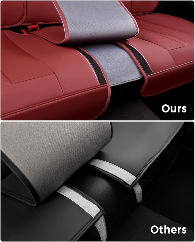 Huidasource Rear Car Seat Cover Luxury Nappa Leather, Rear Seat Cover with Velcro Adjustable, Ventilation Holes, Child Seats, Back Seat Covers for Cars Universal Fit for Most Cars SUV Trucks, Red