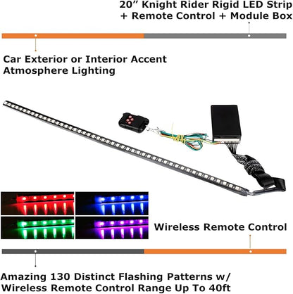 iJDMTOY 20-Inch RGB LED Knight Rider Scanner Light Bar 48-LED Strip for Car Interior Exterior Decoration Lighting