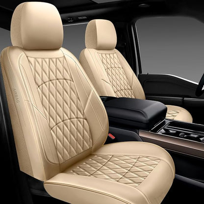 NS YOLO Leather Car Seat Covers,Universal Fit for Most Cars,SUVs and Sedans,Waterproof Luxury Leatherette Cushions, 5 Seats Protectors (Beige, Full Set-5 Seats(Front and Rear))