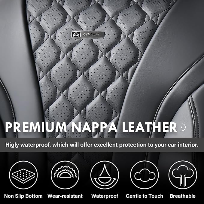 Coverado Car Seat Covers Front Seats, Black Seat Covers, Breathable Perforated Design, Luxurious Diamond Leather Car Seat Cover, 2 Pack Car Seat Protector Front Seat Cover Universal Fit Most Cars
