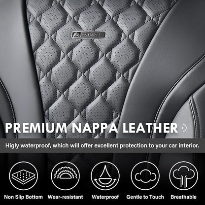 Coverado Leather Seat Covers, Car Seat Covers Full Set, Perforated Diamond Leather Car Seat Cover, Waterproof Car Seat Protector Seat Cushion, Universal 5 Seats Black Seat Cover Fit for Most Cars