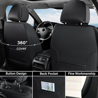 Coverado Car Seat Covers Full Set, Seat Covers for Cars, Automotive Seat Covers, Waterproof Nappa Leather Front Seats and Back Car Seat Protector, Universal Fit for Most Cars SUV Trucks,Black&White