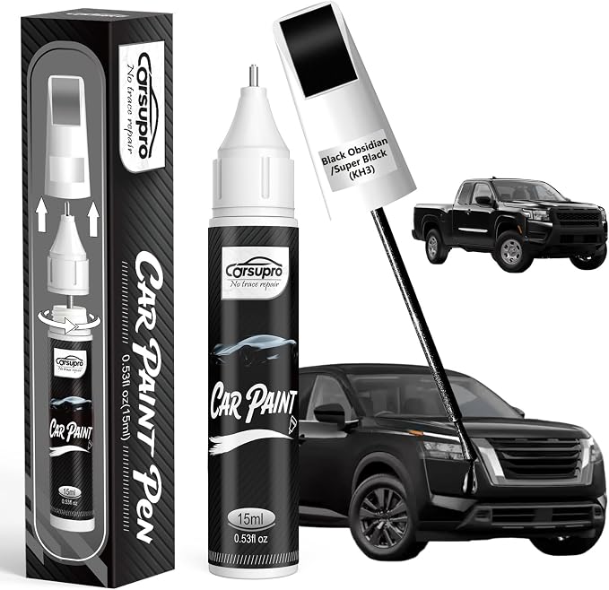 Black Obsidian/Super Black(KH3) for Nissan Touch Up Paint Pen, 2 in 1 Car Scratch Remover with Pen Tip and Brush, Precise Color Match for Car Paint Scratch Repair, Quickly and Easily Fix Chips and Nicks