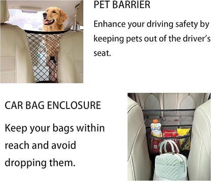 2PCS Dog Car Net Barrier, Dog Net for Pet Netting for Car with Stretchable Storage Bag Universal for Cars Black High Elastic Double Layer Motorcycle Cargo Nets(11.2 * 9.8in)
