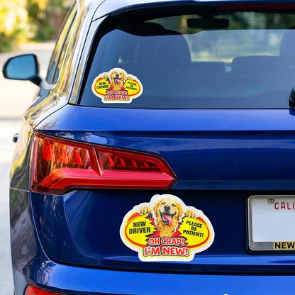 3 Pcs Reflective Student Driver Magnet and Stickers Set - Funny Animal New Driver Safety Signs for Car, Waterproof & Weatherproof High Visibility Vehicle Bumper Decals, Magnet + Stickers (Dog)