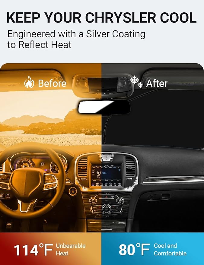 Proadsy 2026 Upgrade Front Windshield Sun Shade Foldable Sunshade Protector Sun Visor Custom Fit Chrysler 300 300C 2011-2023 Accessories