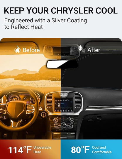 Proadsy 2026 Upgrade Front Windshield Sun Shade Foldable Sunshade Protector Sun Visor Custom Fit Chrysler 300 300C 2011-2023 Accessories