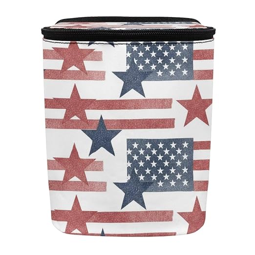 Talayituse Star American Flag Print Car Trash Bin, Large Size Auto Trash Can Adjustable Portable Garbage Can with Lid, Vehicle Hanging Bag for Headrest Front Back Seat 4th of July Decor