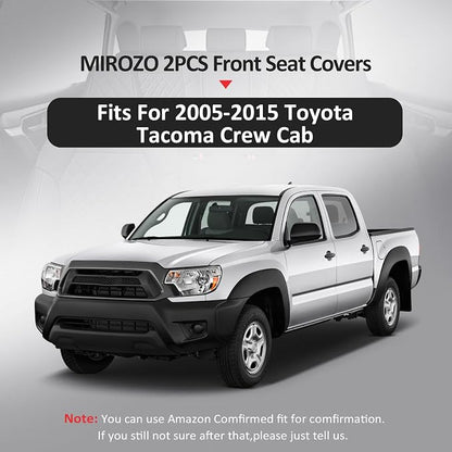 MIROZO Front Tacoma Seat Covers, 2PCS Leather Truck Seat Cover Fits for 2005-2015 Toyota Tacoma Crew Cab,Waterproof Car Seat Protector Toyota Tacoma Seat Covers Truck Accessories (Black,2PCS Front)