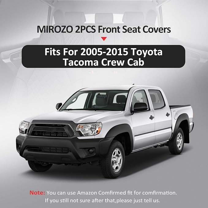MIROZO Tacoma Front Seat Covers,Leather Car Seat Covers Fits for 2005-2015 Toyota Tacoma Crew Cab,Automotive Seat Protector Tacoma Accessories (Black and Red,2PCS Front)