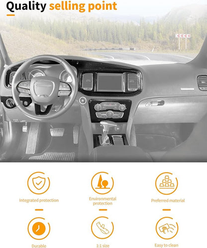 Hoolcar for Charger Carbon Fiber Interior Accessories Trim Kit fit for 2015-2024+ Dodge Charger Center Console Gear Shift Dash Dashboard Decor Cover Trim, 12pcs