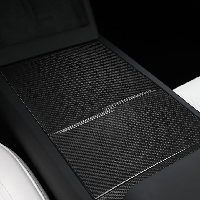 NVCNX Hard Rigid Real Carbon Fiber for Tesla New Model 3/Y Highland 2024-2026 for Juniper 2025 2026 Accessories Center Console Cup Holder Organizer Panel Cover Interior Trim 3PCs - Glossy Carbon