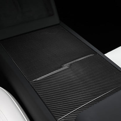 NVCNX Hard Rigid Real Carbon Fiber for Tesla New Model 3/Y Highland 2024-2026 for Juniper 2025 2026 Accessories Center Console Cup Holder Organizer Panel Cover Interior Trim 3PCs - Glossy Carbon