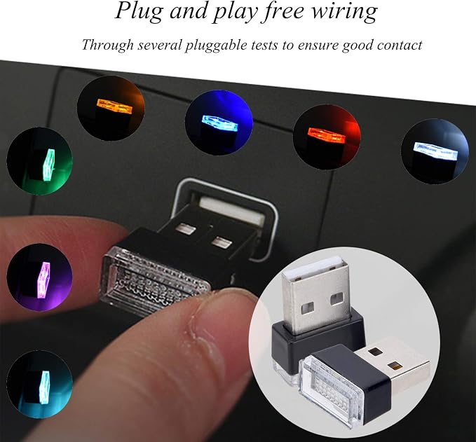 Febrytold 2 Pcs White Universal Mini USB LED Car Interior Ambient Atmosphere Lights for Car Interior Trunk Ambient Atmosphere