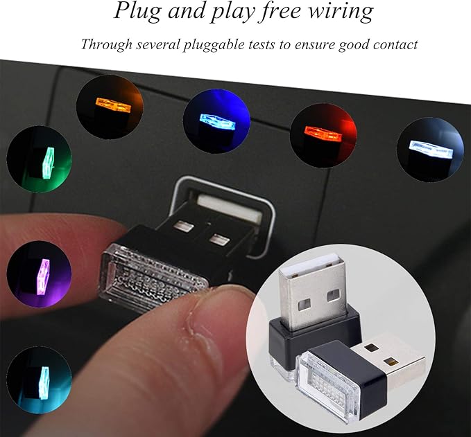Febrytold 2 Pcs Blue Universal Mini USB LED Car Interior Ambient Atmosphere Lights for Car Interior Trunk Ambient Atmosphere