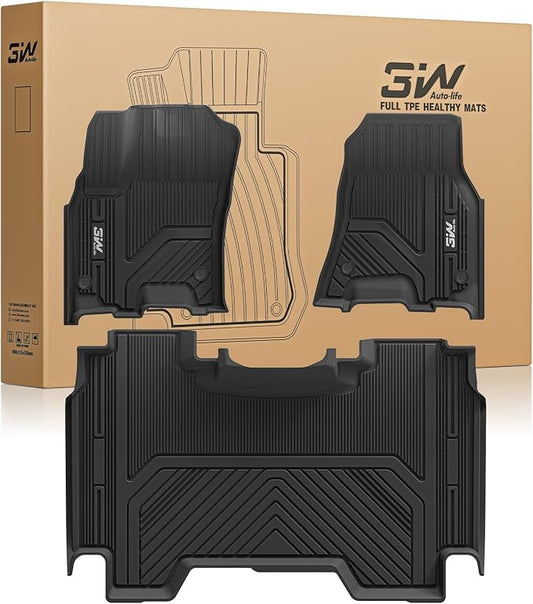 3W Floor Mats Fit for Dodge Ram 1500 Crew Cab 2025-2026 (w/o Rear Under-Seat Factory Storage Bucket Seat), TPE All Weather Custom Fit Floor Liner for Ram 1500 Accessories Row Car Mats, Black