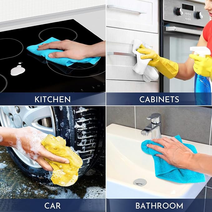 GLIMGLINT Microfiber Cleaning Cloth,12PK Reusable Cleaning Rags, Highly Absorbent Shop Rags Bulk, All-Purpose Car Cleaning Towels for TV Screen, Kitchen, Restaurant Garage, 14"X12", Multicolor