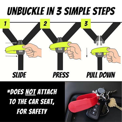 UnbuckleMe Car Seat Buckle Release Tool - Easy Opener Aid for Arthritis, Long Nails, Older Kids - Button Pusher for Infant, Toddler, Convertible 5 pt Harness car Seats - As Seen on Shark Tank (Lime)