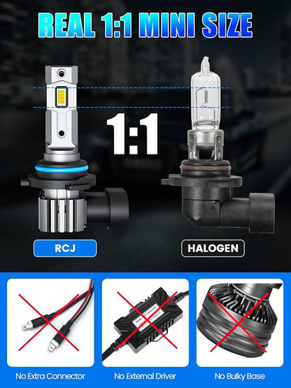 RCJ 9005 9006 Bulbs Combo, 600% Brightness 9005/HB3 High 9006/HB4 Low Dual Beam Bulbs, 6000K Cool White, Plug and Play, IP67 Waterproof, Pack of 4