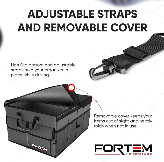 FORTEM Trunk Organizer For SUV Car Trunk Organizer, Foldable Storage, Car Accessories for Women Men, Collapsible Bag, 600D Oxford, Non Slip Bottom, Straps, Soft Cover (65L)