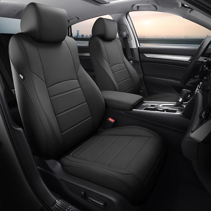Custom for Honda Accord Seat Covers 2018 2019 2020 2021 2022 LX, Faux Leather Car Seats Cover Full Set (Rear Solid Folding backrest) - Black