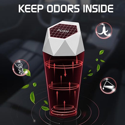 Car Trash Can with Lid, Mini Car Trash Cup with 30 Additional Trash Bags, Car Accessories for Interior, Leakproof Vehicle Garbage Bin for Car, Home, Office - 2 Packs, Silver