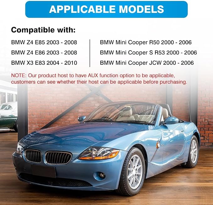 Audio Aux Adapter with Microphone, Audio AUX Adapter Compatible with BMW Z4 E85 2003-2008, Compatible with BMW Z4 E86 2003-2008, Compatible with Mini Cooper R50 2003-2006