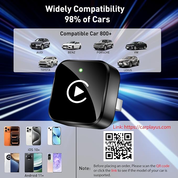 iGENJUN Wireless CarPlay Adapter 2026 Upgrade Mini Design, USB/USB-C Plug & Play Converts CarPlay to Wireless - Easy Use Fast Stable Connection Car Play for iPhone & Android