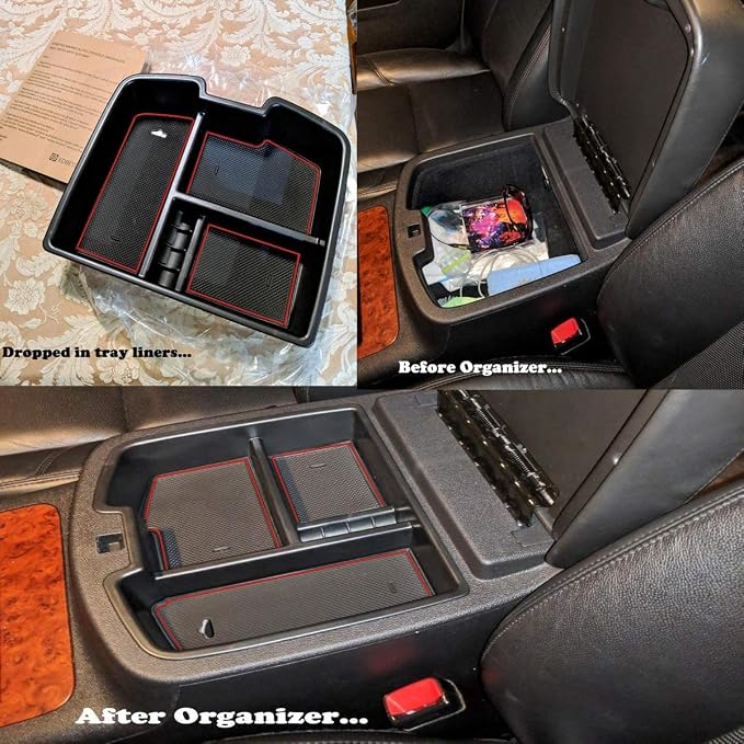 EDBETOS Center Console Organizer Tray Compatible with GMC Sierra 1500 Chevy Silverado Suburban 2500 Avalanche 07-13 Accessory 07-14 Sierra 2500 3500 Yukon Silverado 2500 3500 Suburban 1500 Tahoe, Red