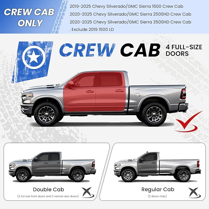PZ 6" Running Boards Side Steps Compatible with 2019-2026 Chevy Silverado/GMC Sierra 1500 Crew Cab,2020-2026 Silverado/Sierra 2500/3500HD,500LBS No Drill Truck Running Boards Direct Fit Nerf Bar