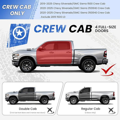 PZ 6" Running Boards Side Steps Compatible with 2019-2026 Chevy Silverado/GMC Sierra 1500 Crew Cab,2020-2026 Silverado/Sierra 2500/3500HD,500LBS No Drill Truck Running Boards Direct Fit Nerf Bar