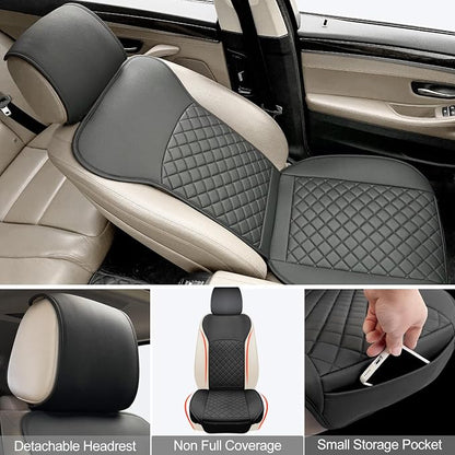 BEITK 2 Pack Leather Front Seat Covers, Universal Sideless Car Seat Protectors, Waterproof Automotive Seat Cover for Most Cars Trucks SUV(Black)