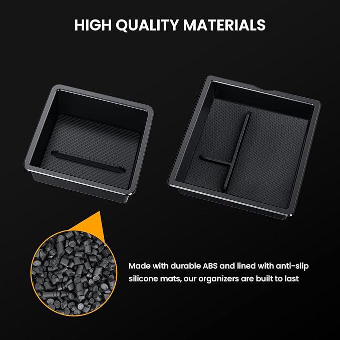 BANKKY Center Console Organizer for Tesla Model 3 Highland 2024-2026 & Model Y Juniper 2025-2026, 2PCS Armrest Storage Tray with Anti-Slip Liner, ABS Black Tesla Accessories