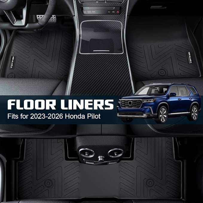 Floor Mats for Honda Pilot 2023 2024 2025 2026 All Weather Protection TPE Rubber Floor Liners for 2023-2026 Honda Pilot Accessories, Odorless Anti-Slip, 1st, 2nd & 3rd Row, Black