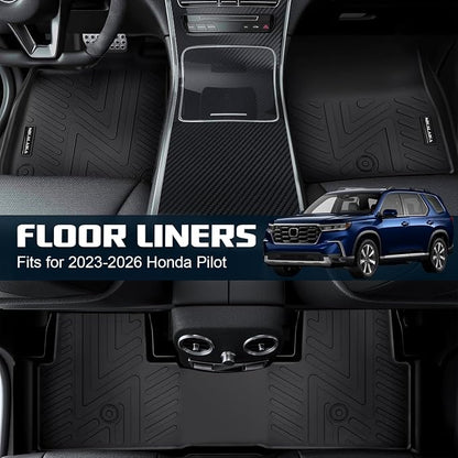 Floor Mats for Honda Pilot 2023 2024 2025 2026 All Weather Protection TPE Rubber Floor Liners for 2023-2026 Honda Pilot Accessories, Odorless Anti-Slip, 1st, 2nd & 3rd Row, Black