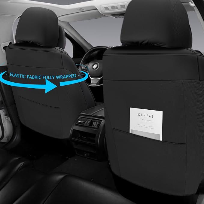 NS YOLO Full Coverage Leather Car Seat Covers for Cars,SUVs and Pick-up Trucks,Car Seat Protector,Automotive Seat Covers,Car Seat Cushion,Black Seat Cover,Front Seat Cover for 2 Seats