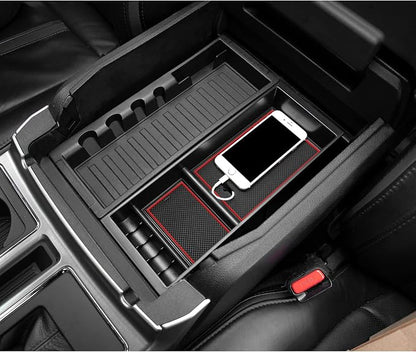 JDMCAR Compatible with Ford F150 Accessories (2015-2020) /F250 F350 F450 (2017-2022) / Expedition 2018-2022 Center Console Organizer, ABS Material Insert Tray Storage Box- (Bucket Seats ONLY)- Red