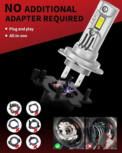 LASFIT BEAM H7 Light Bulbs, 2025 Upgrade Super Bright 6000K Cool White Fog Light Bulbs, No Adapter Required, Real 1:1 Mini Size with Cooling Fan, Plug and Play Non-Polarity, Pack of 2