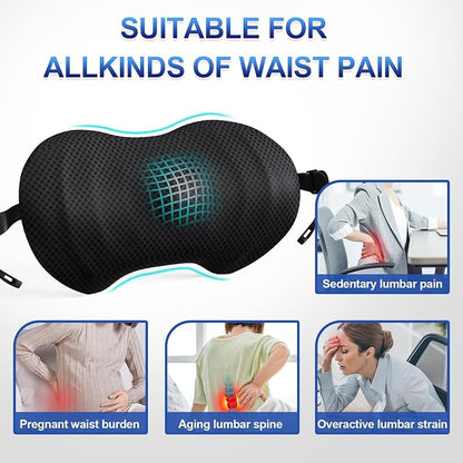 Lumbar Support Pillow, Ergonomic Back Cushion for Office Chair with Adjustable Straps & Detachable Breathable Cover,Memory Foam Car Lumbar Pillow, Back Support Pillow for Car, Office,Bed Rest(Black)