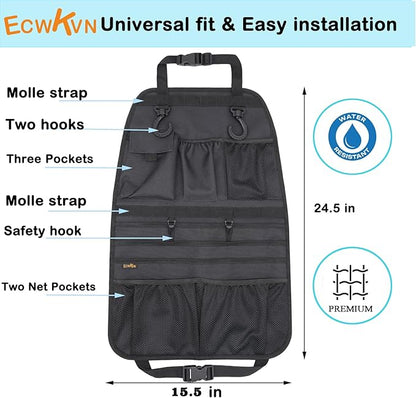 ECWKVN Car Seat Back Organizer, Heavy Duty Back Seat Organizer with Multiple Storage Pockets, Work Truck & SUV Seat Back Storage Bag for Tools, Tablet, Bottles & Essentials – Universal Fit