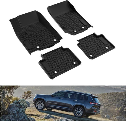 KIWI MASTER Floor Mats for 2022-2026 New Jeep Grand Cherokee/ 4xe, Custom Fit All Weather Car Mats, Heavy Duty TPE Floor Liners, Front & Rear 2 Row, Black