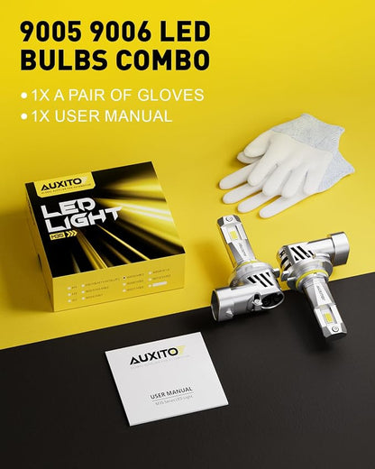 AUXITO 9005 9006 Bulbs, 88000LM Brighter Ultra-Bright, Plug N Play, Long Lifespan, No Flicker, 99% Compatibility, 4PCS
