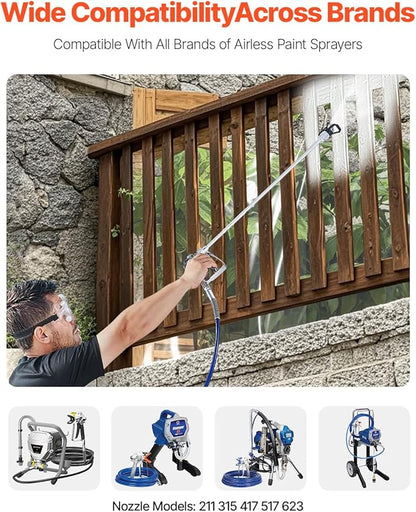 VEVOR Airless Paint Spray Gun and Hose Kit, 3600PSI High Pressure Paint Sprayer Hose Set with 5 Tips, 211, 315, 417, 517, 623, Swivel Joint Airless Spray Gun Kit with Filters, Hose and Extension Rods